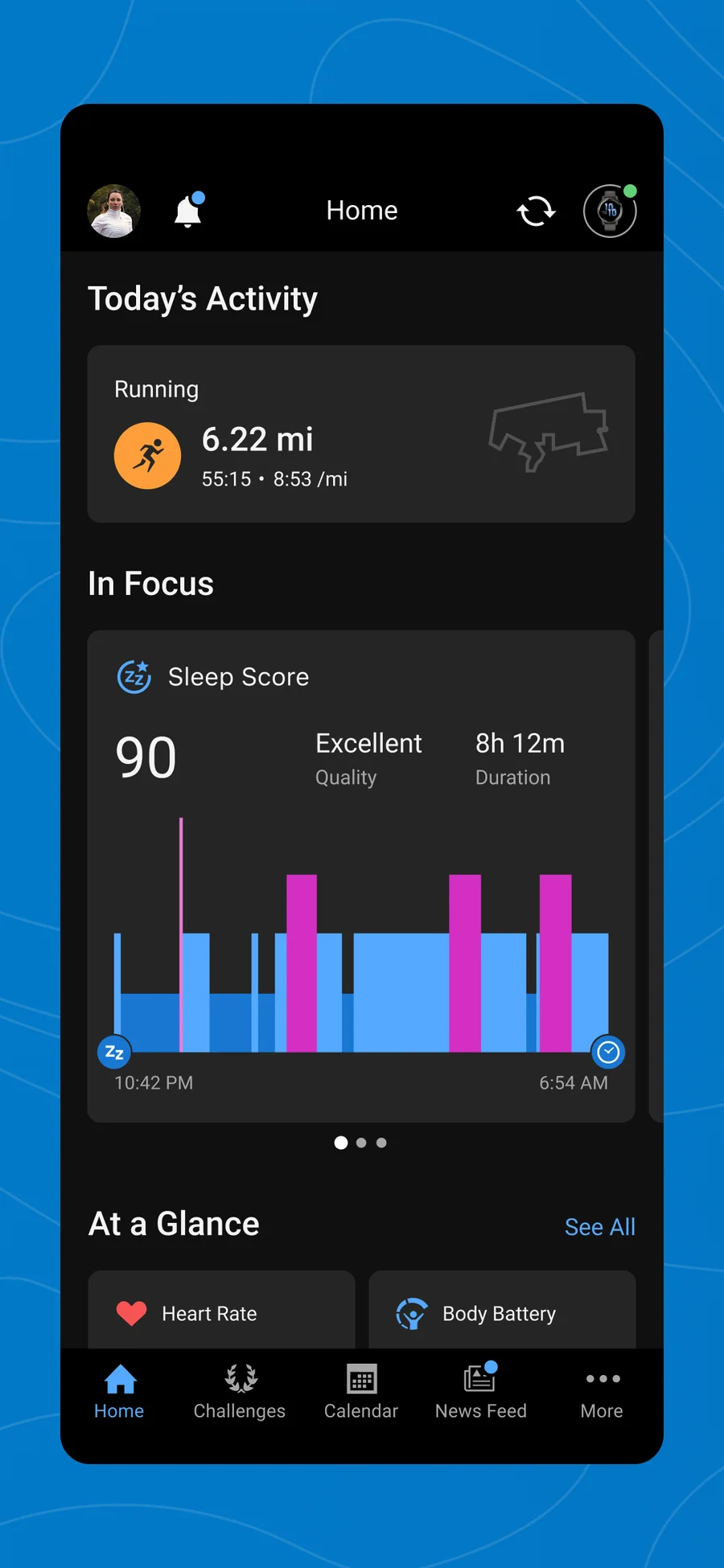Garmin Connect: denní přehled aktivit