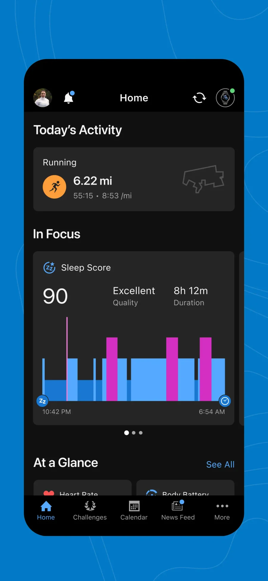 Garmin Connect: denní přehled aktivit
