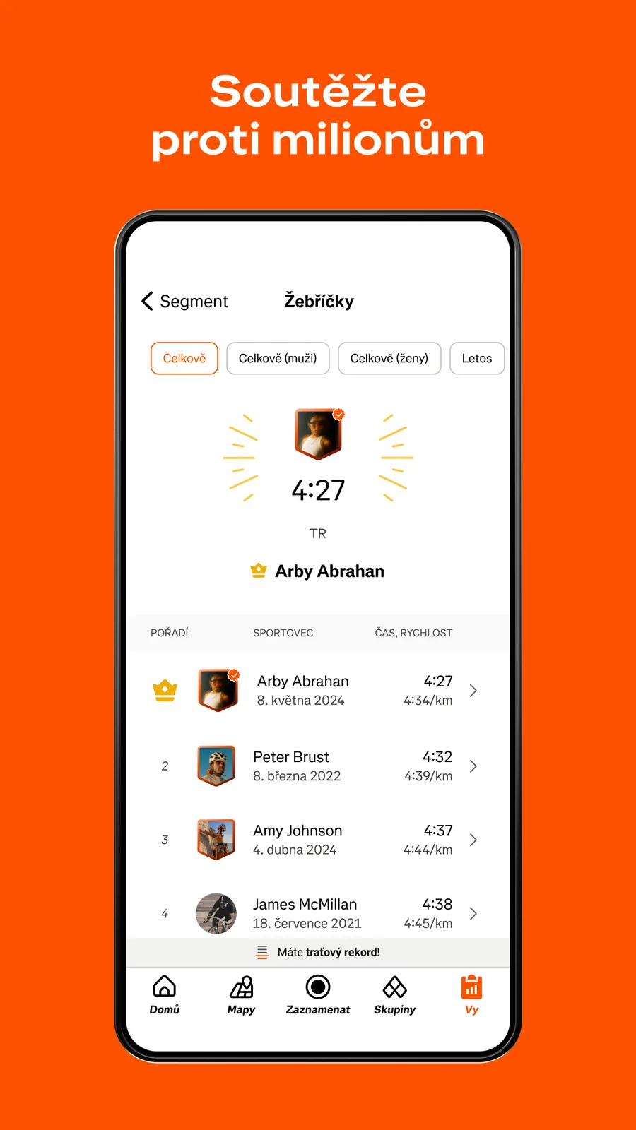 Strava: žebříčky segmentů