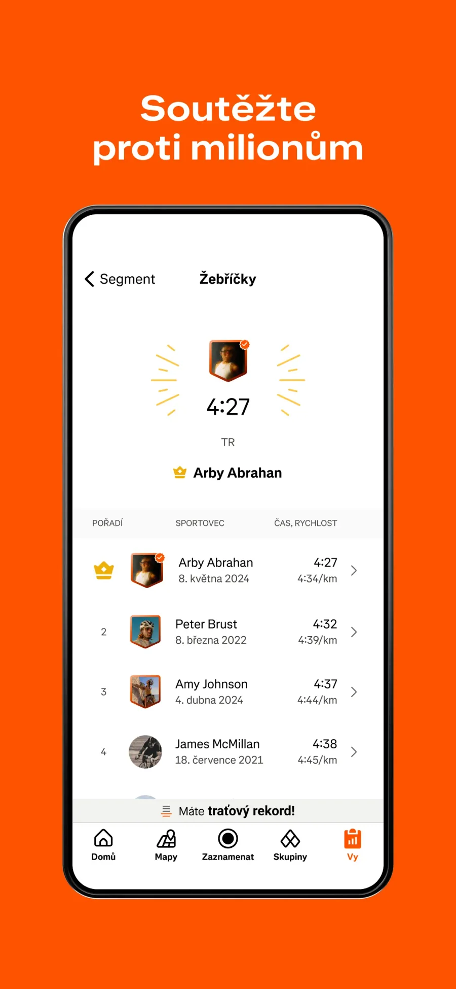 Strava: žebříčky segmentů