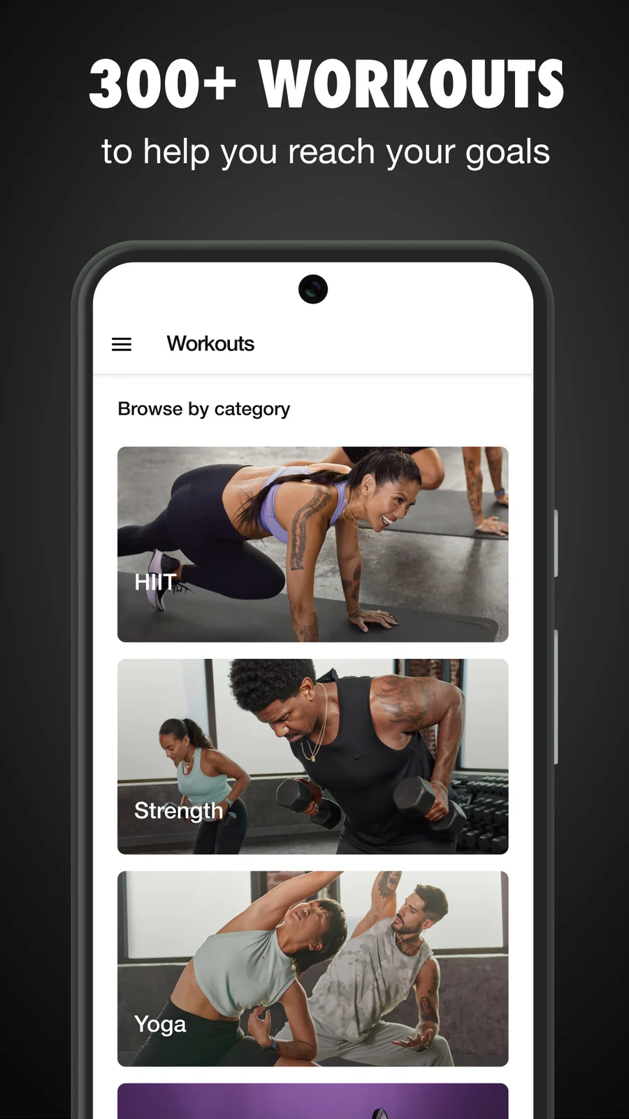 Nike Training Club: kategorie tréninků
