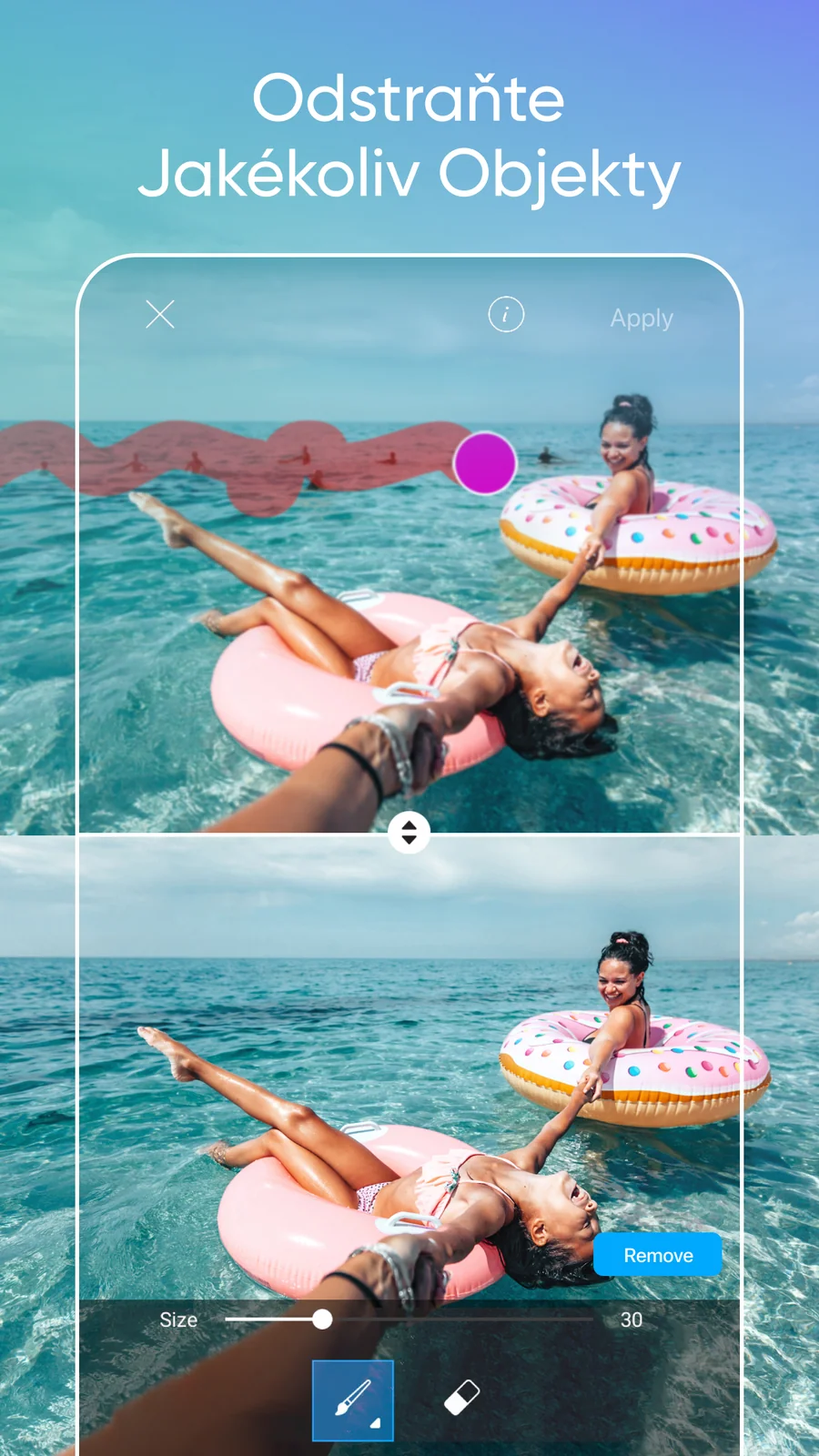 Picsart: odstranění rušivých objektů