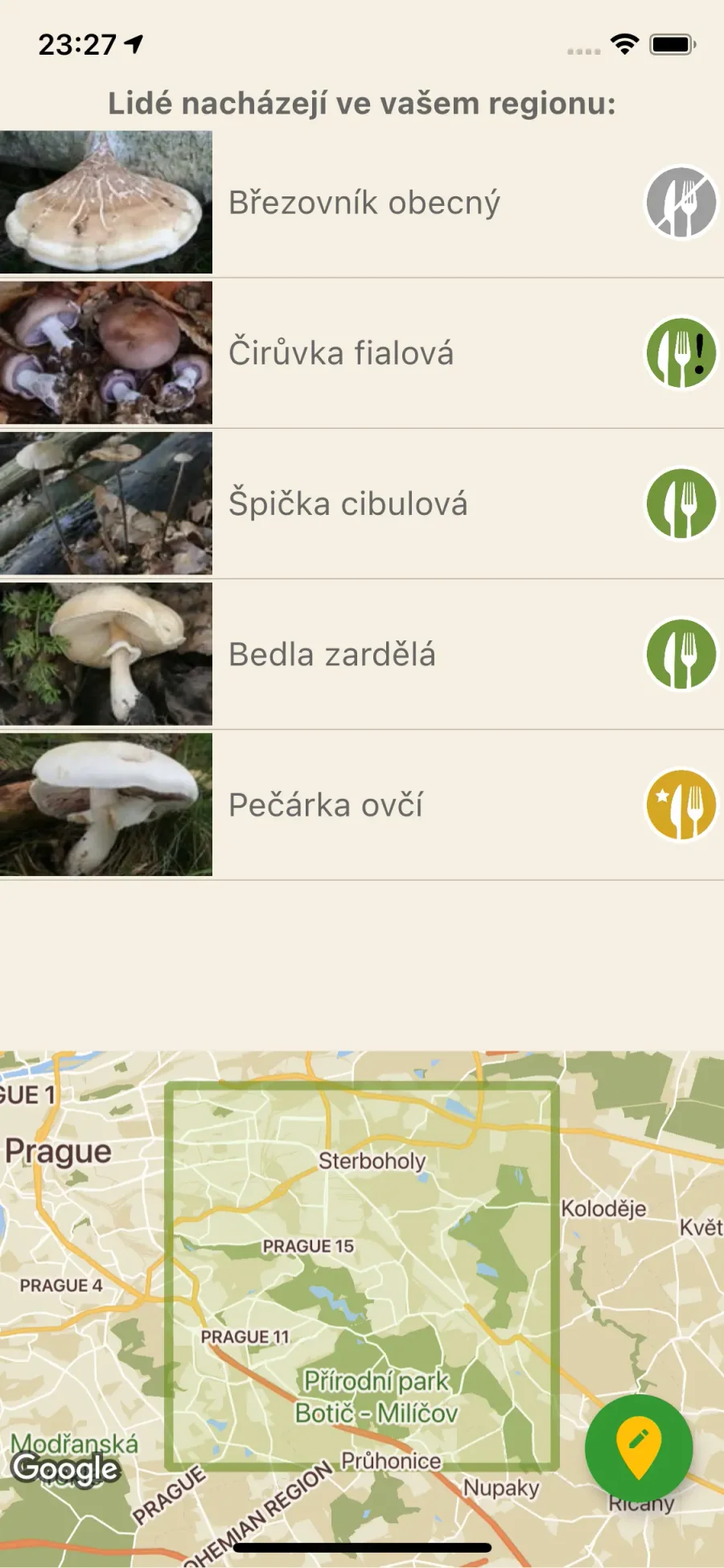 Aplikace na houby: nálezy v regionu
