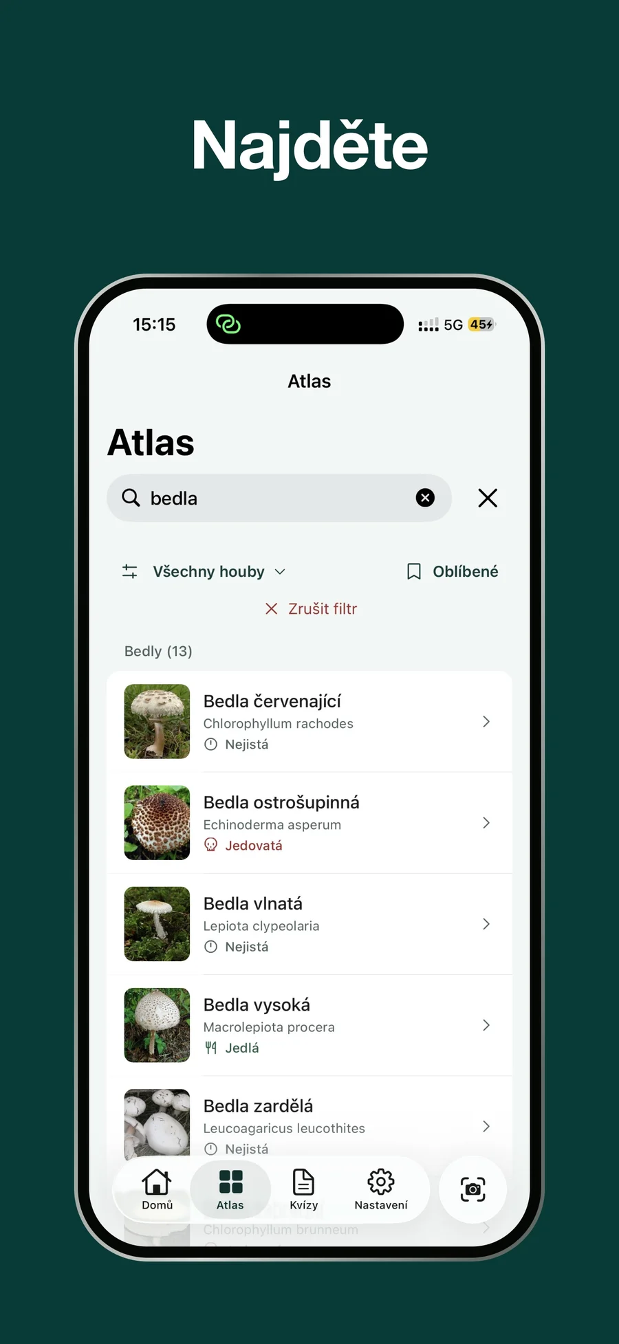 Houby AI: vyhledávání v atlasu