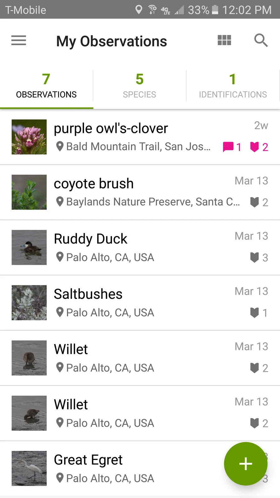 iNaturalist: přehled vlastních pozorování