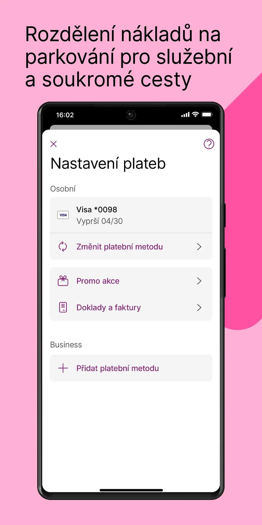 EasyPark: osobní a služební platby
