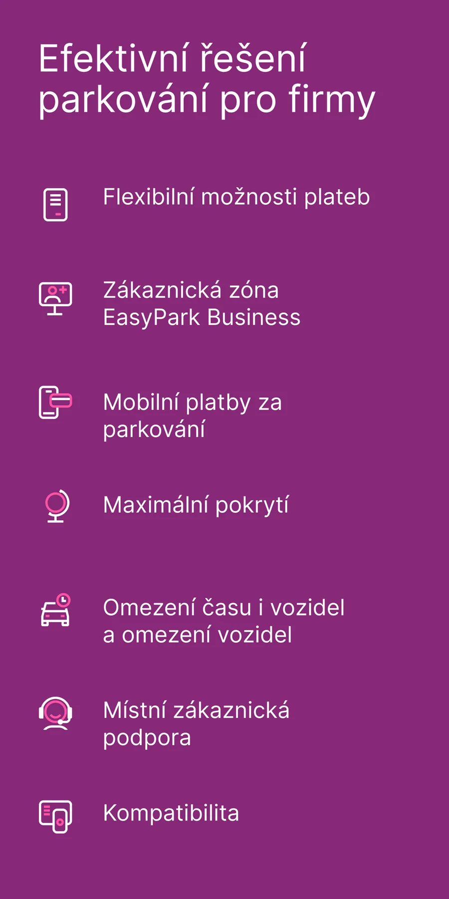 EasyPark: přehled firemních funkcí