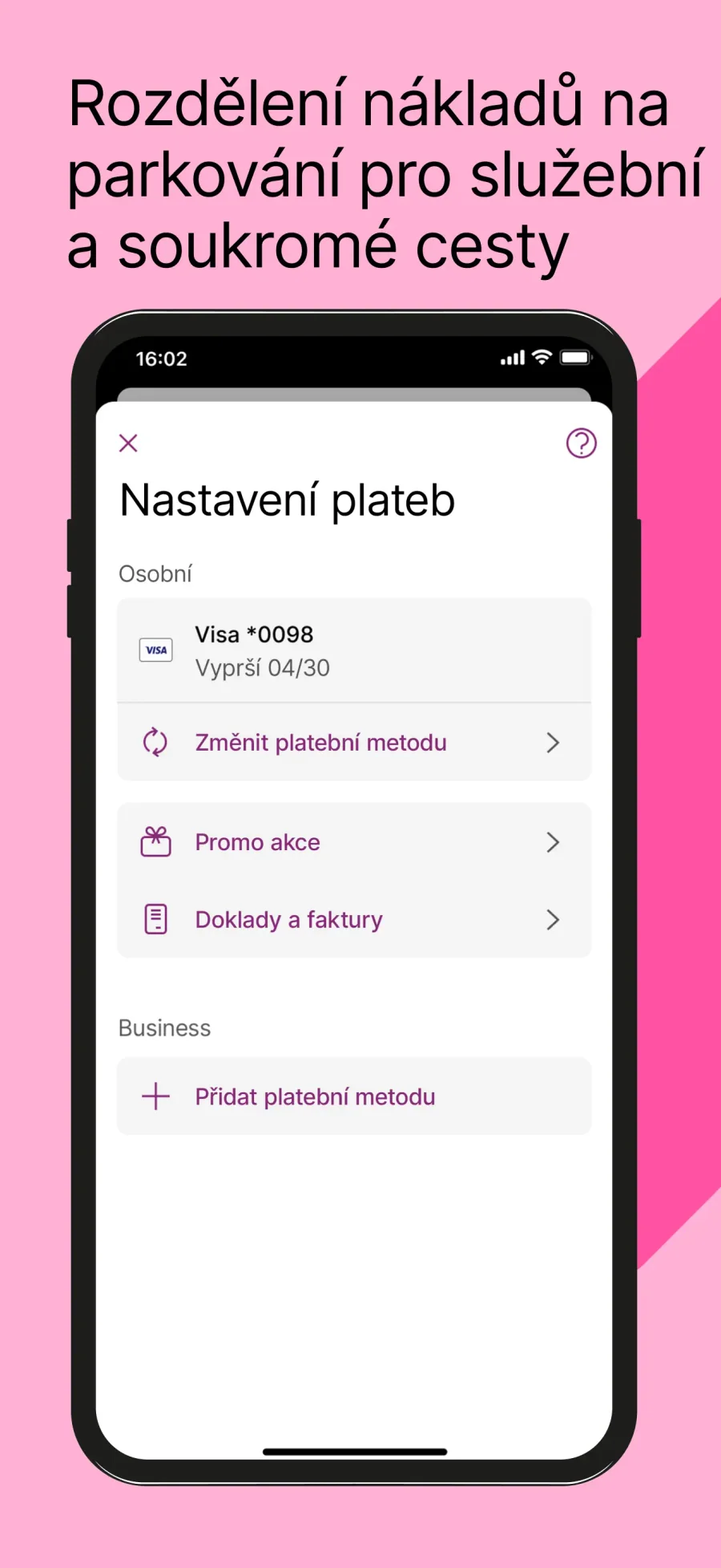 EasyPark: osobní a služební platby