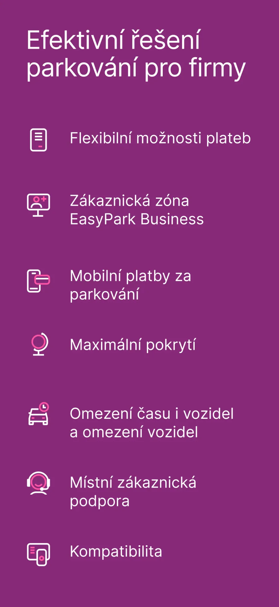 EasyPark: přehled firemních funkcí