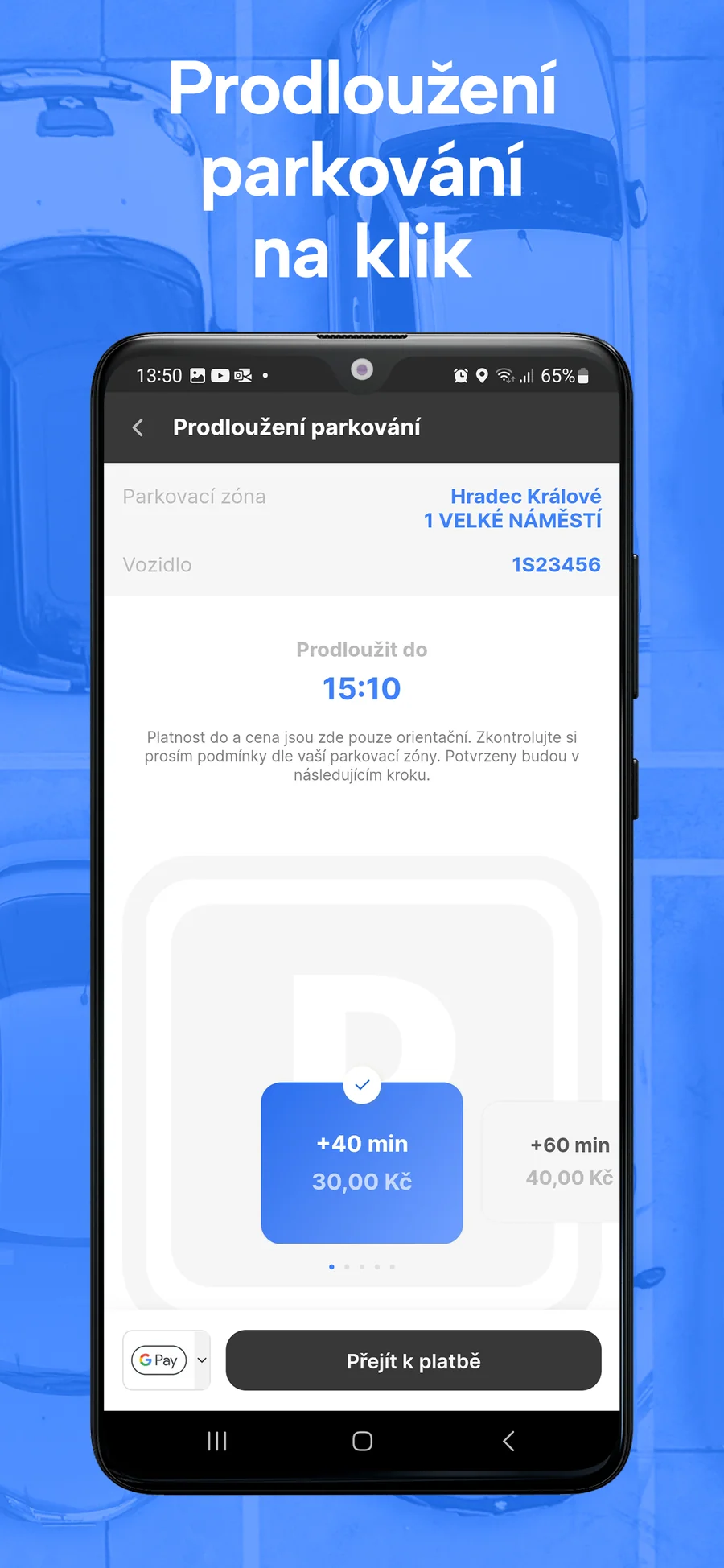 ParkSimply: prodloužení parkování