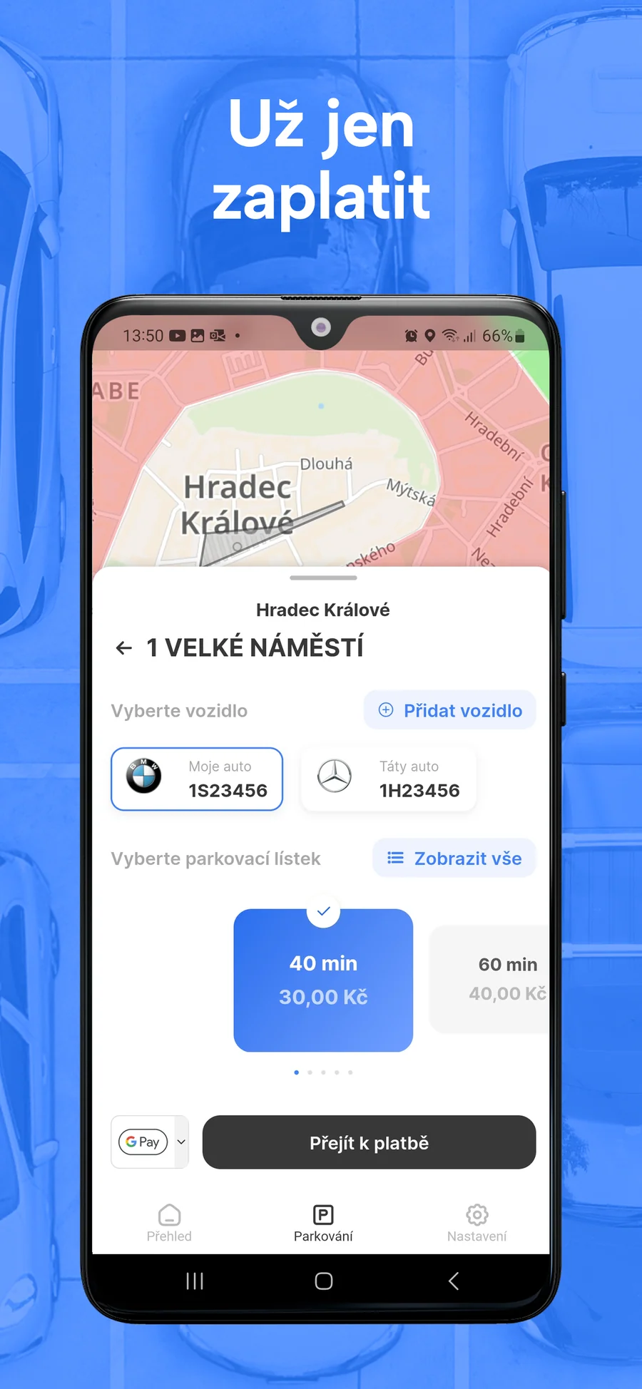 ParkSimply: volba zóny a délky parkování