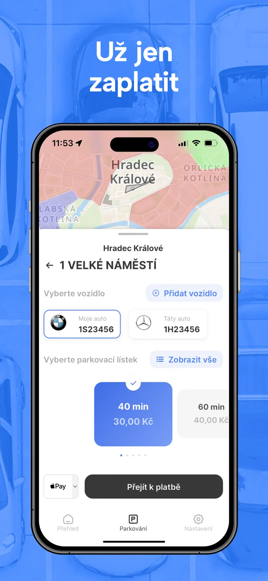 ParkSimply: volba zóny a délky parkování