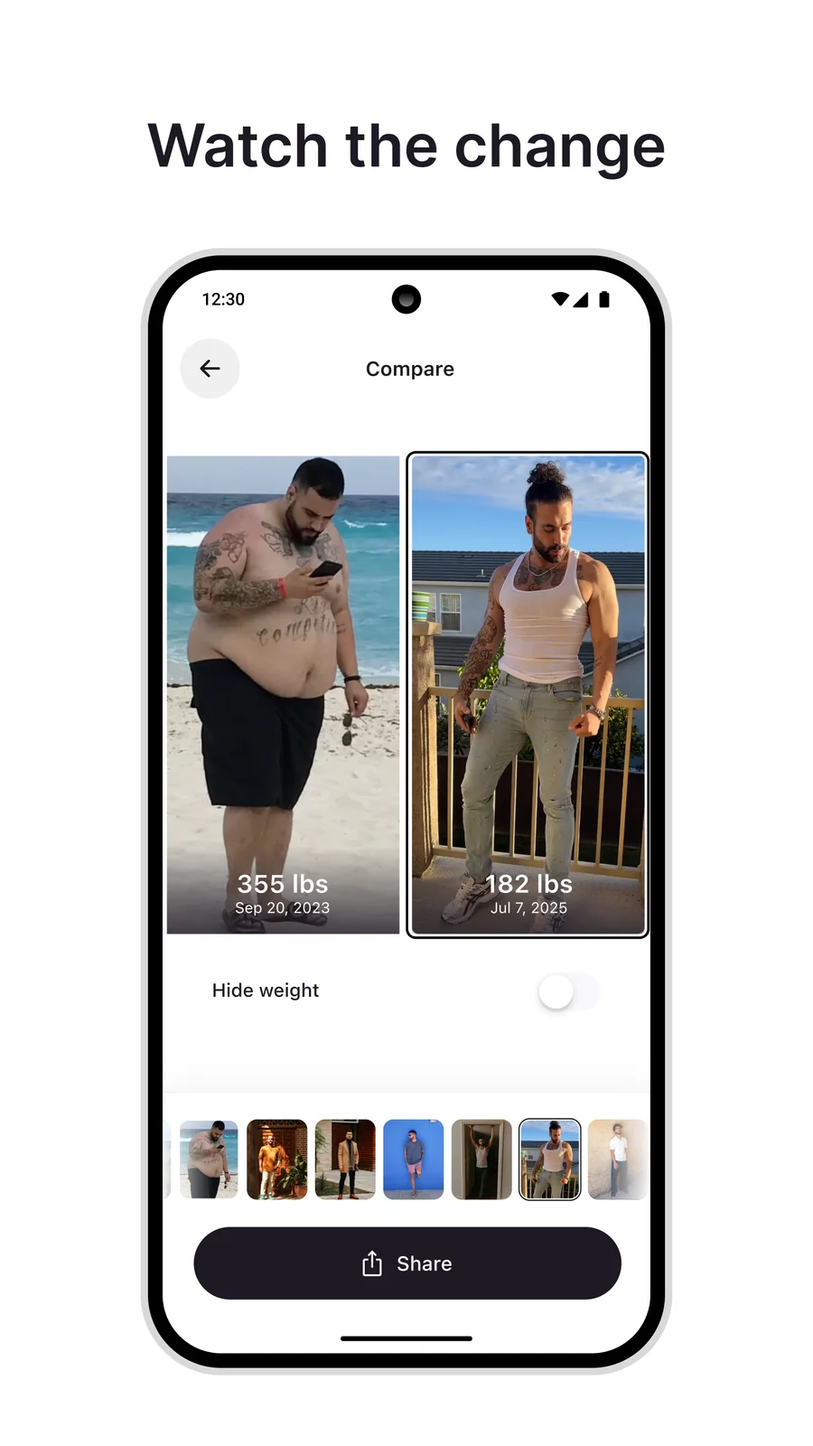 Cal AI: porovnání fotografií postavy