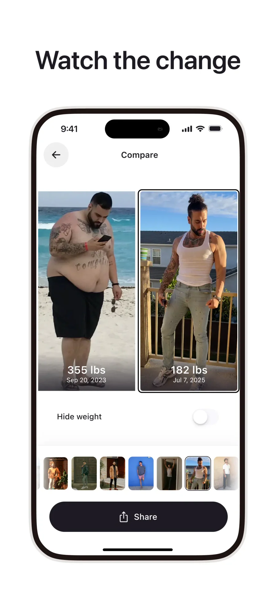 Cal AI: porovnání fotografií postavy