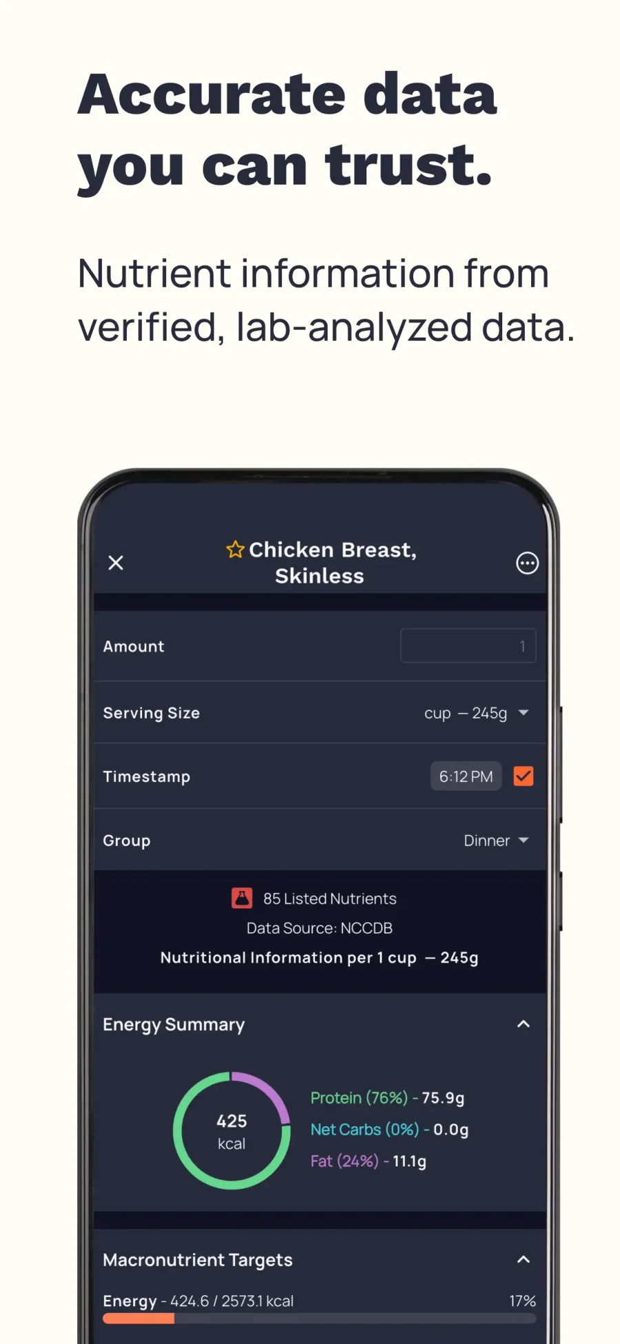 Cronometer: nutriční údaje potraviny