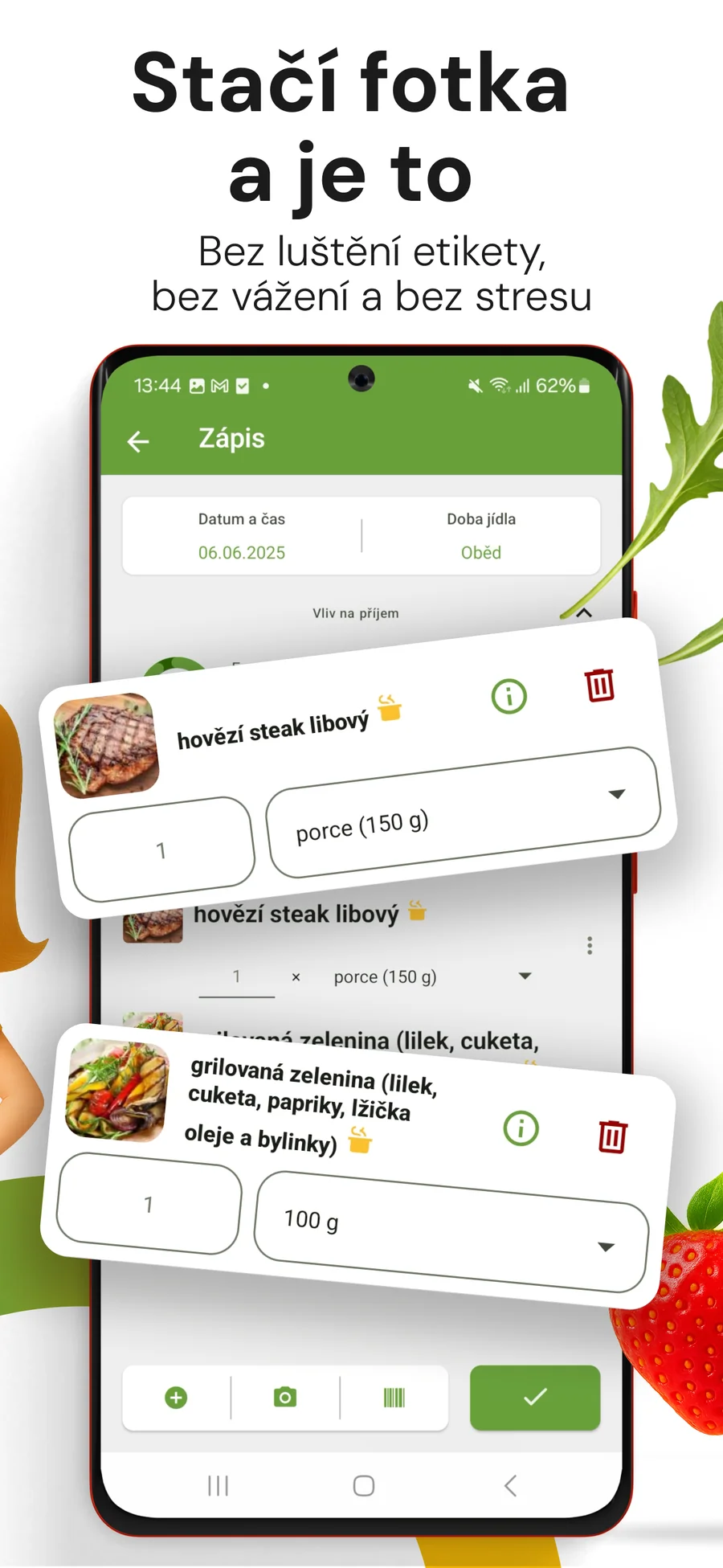 Kalorické Tabulky: zápis jídla a porcí