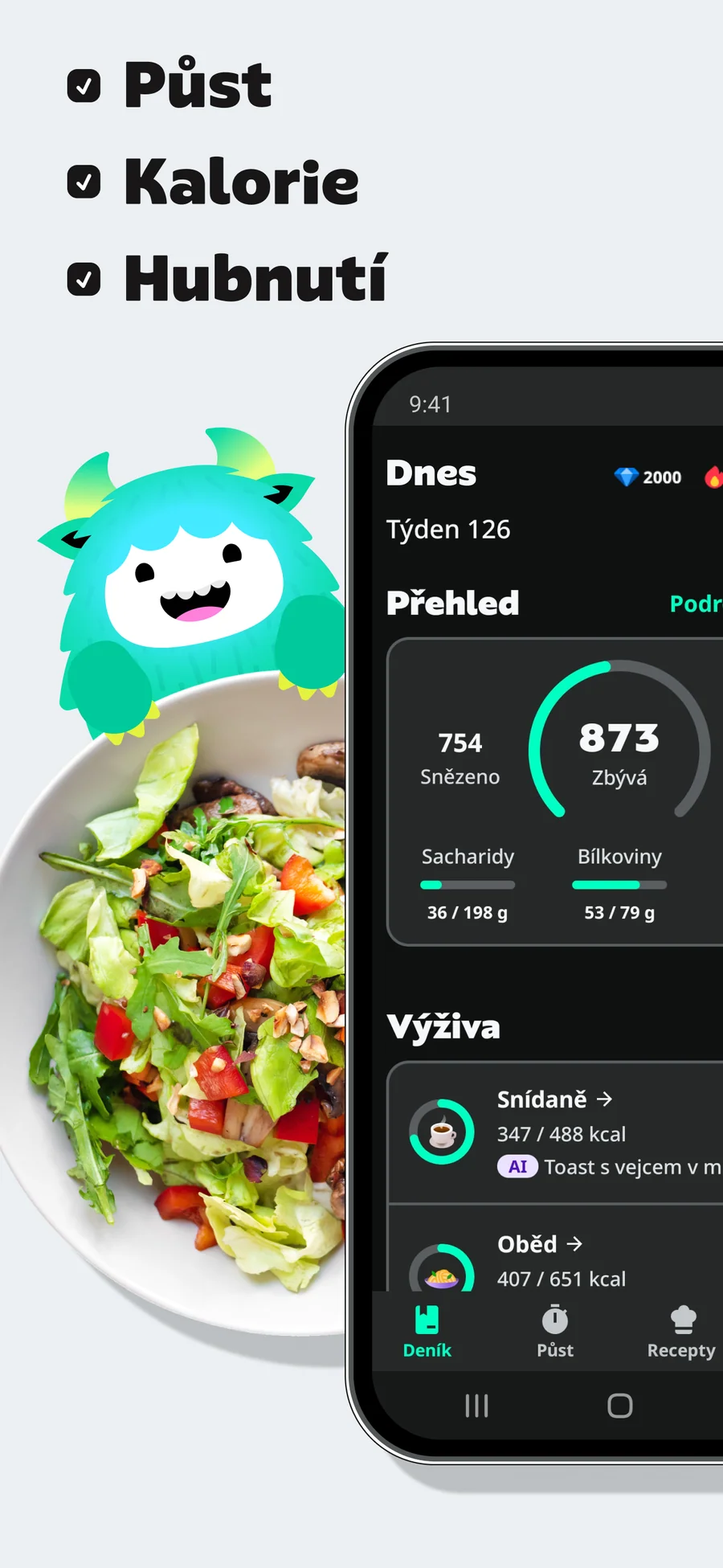 YAZIO: denní přehled kalorií
