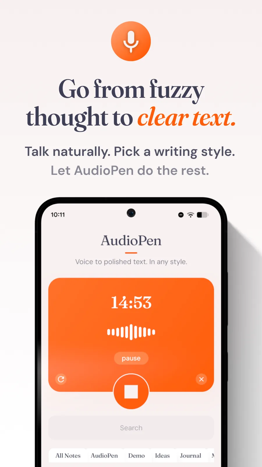 Nahrávání hlasové poznámky v mobilní aplikaci AudioPen