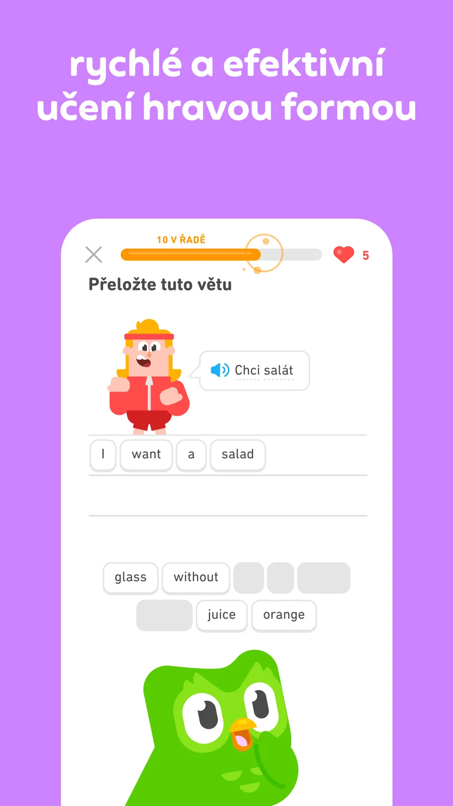 Duolingo: skládání překladu věty