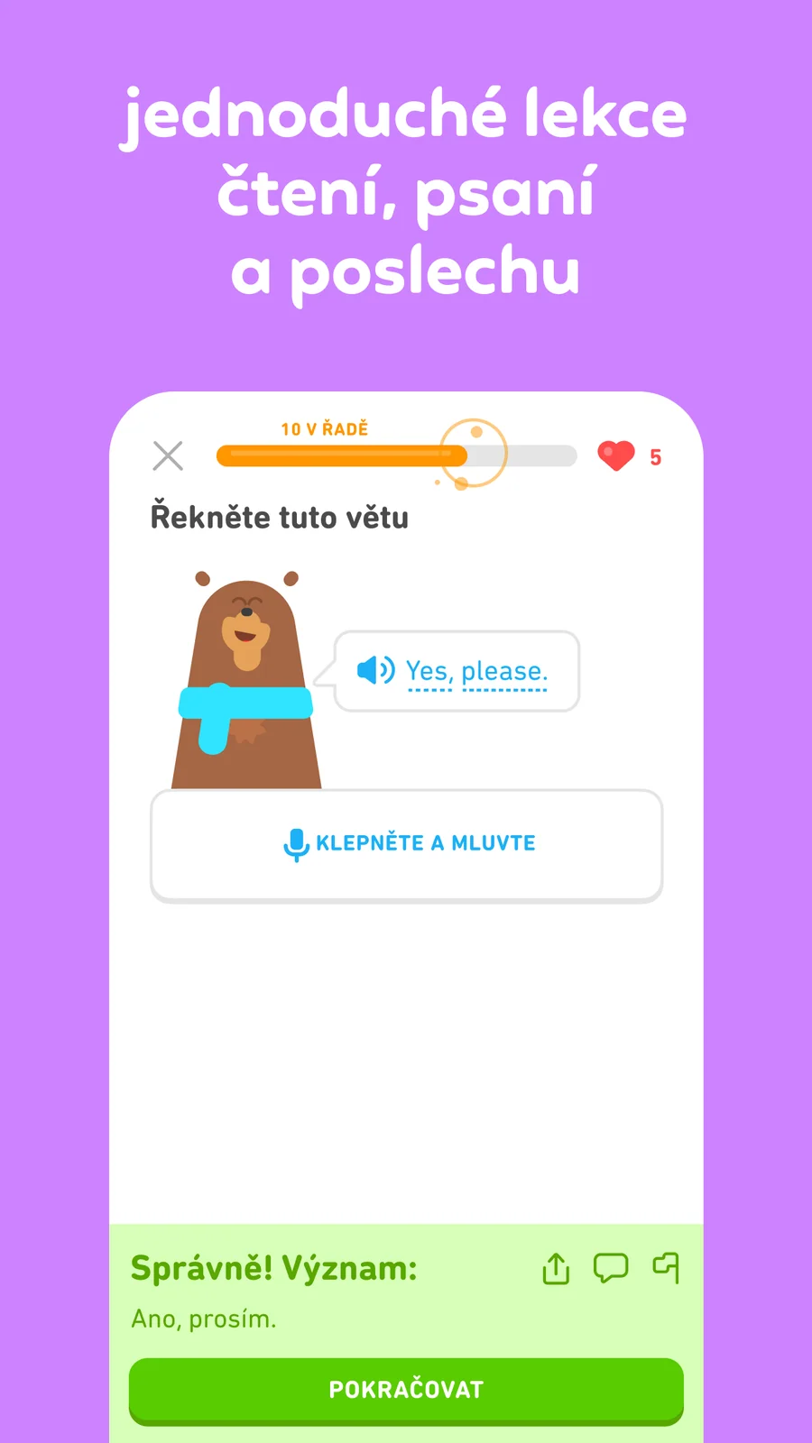 Duolingo: zpětná vazba po cvičení
