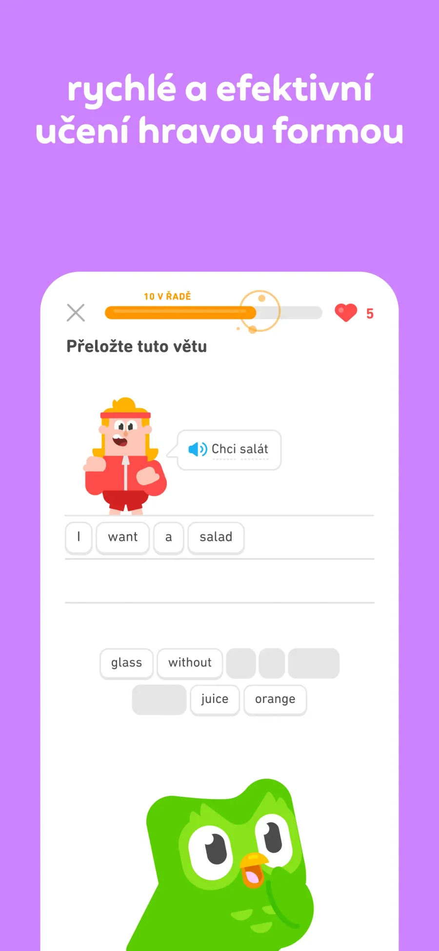 Duolingo: skládání překladu věty