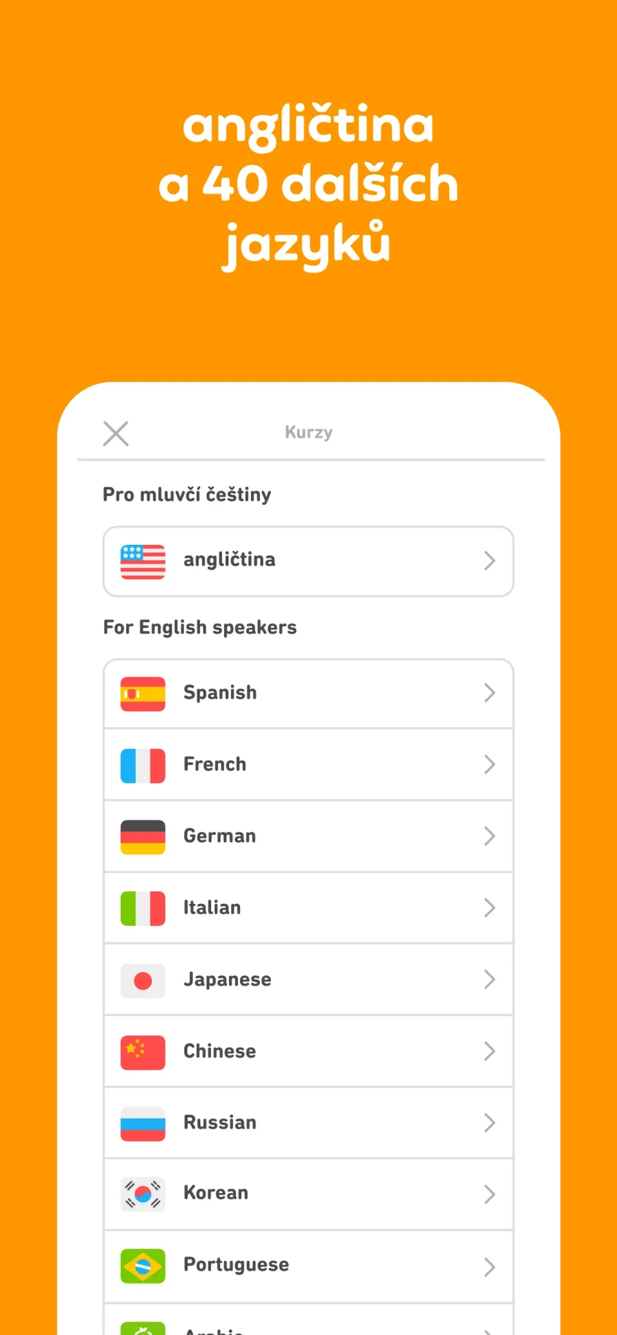 Duolingo: výběr jazykového kurzu
