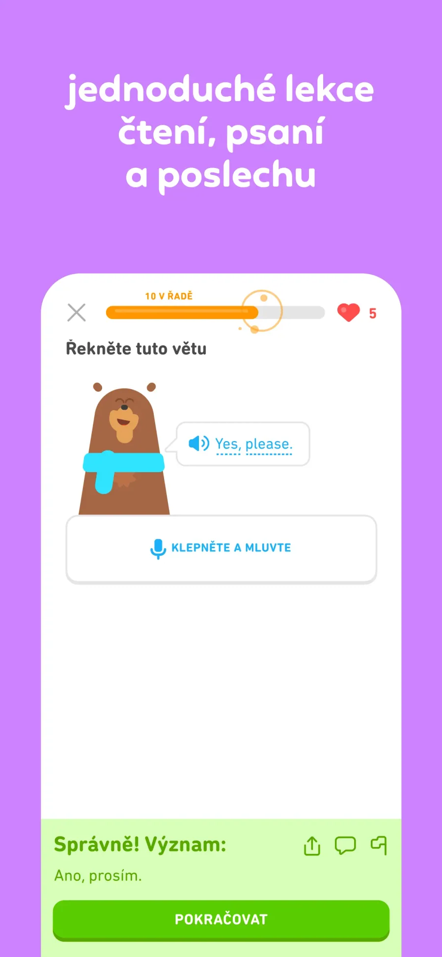 Duolingo: zpětná vazba po cvičení