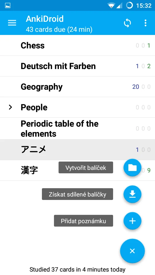 AnkiDroid: přehled balíčků