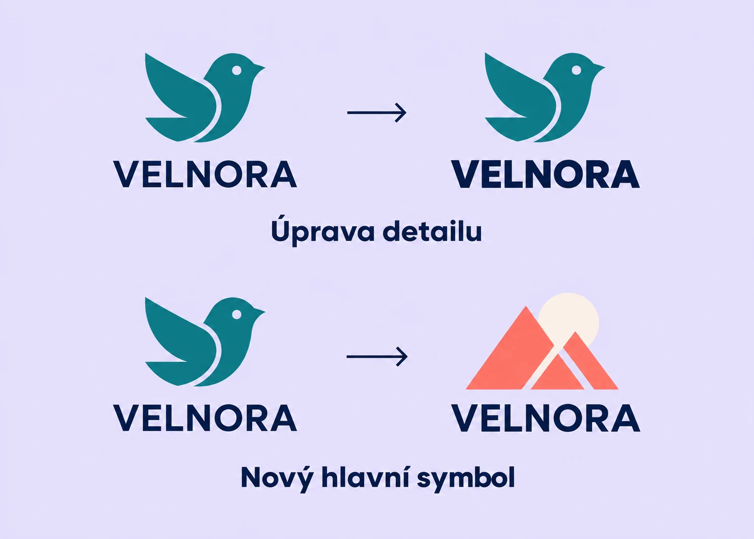 Úprava písma a výměna hlavního symbolu ilustrují odlišný rozsah změn při redesignu loga.