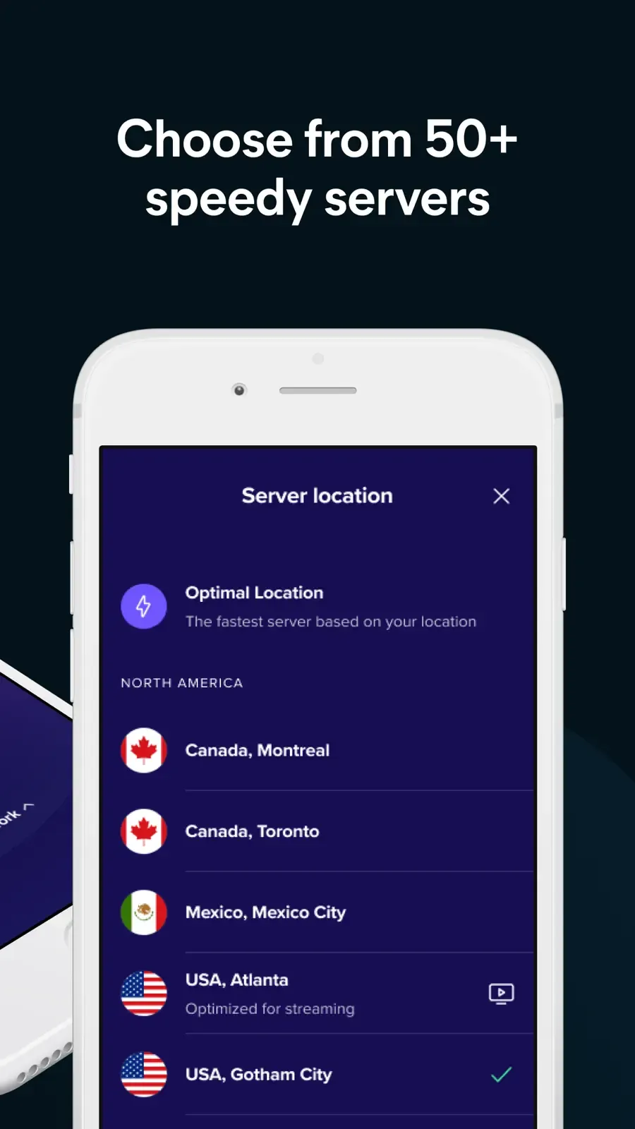 Seznam serverových lokalit v aplikaci Avast SecureLine VPN