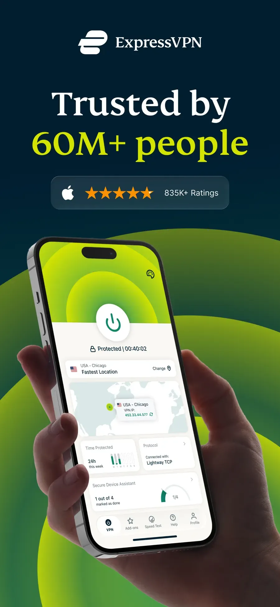Aktivní VPN připojení v mobilní aplikaci ExpressVPN