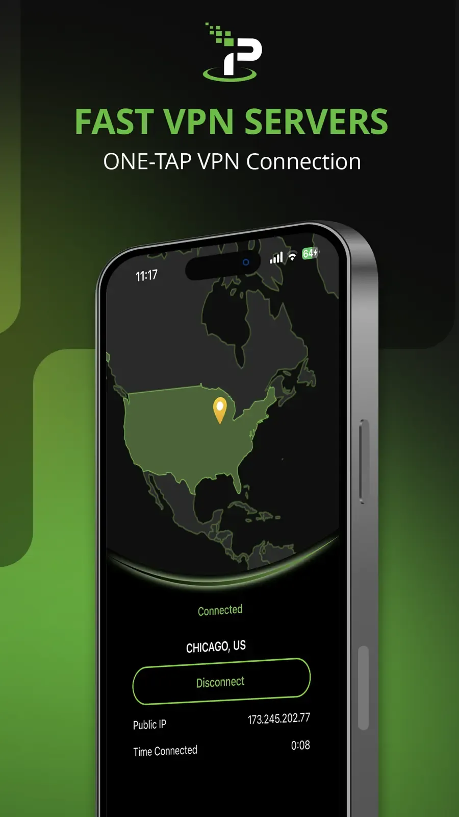 Aktivní VPN připojení na mapě v mobilní aplikaci IPVanish