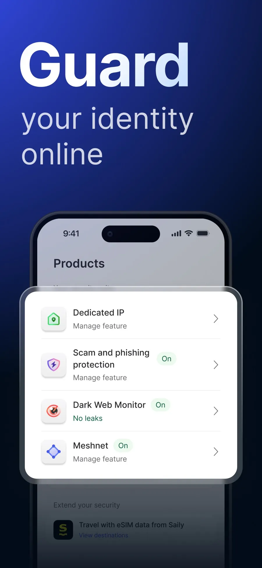 Přehled doplňkových ochranných funkcí v mobilní aplikaci NordVPN