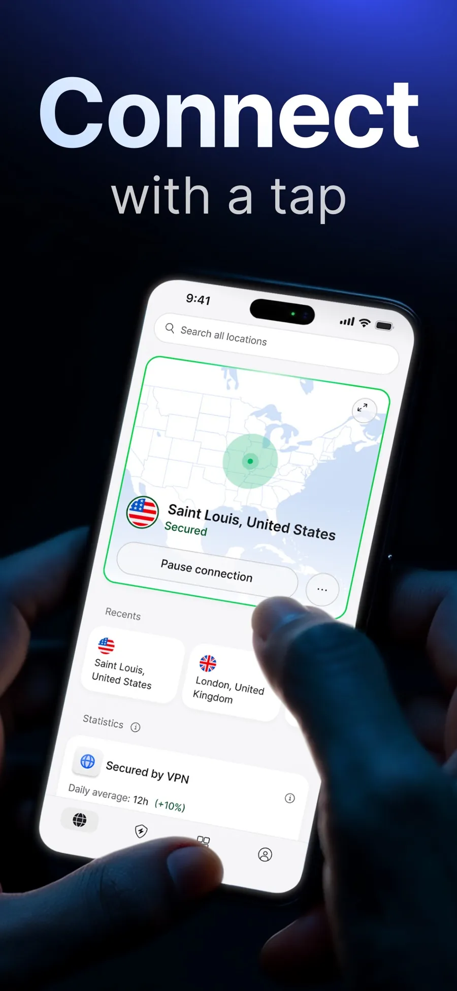 Aktivní připojení k serveru v mobilní aplikaci NordVPN