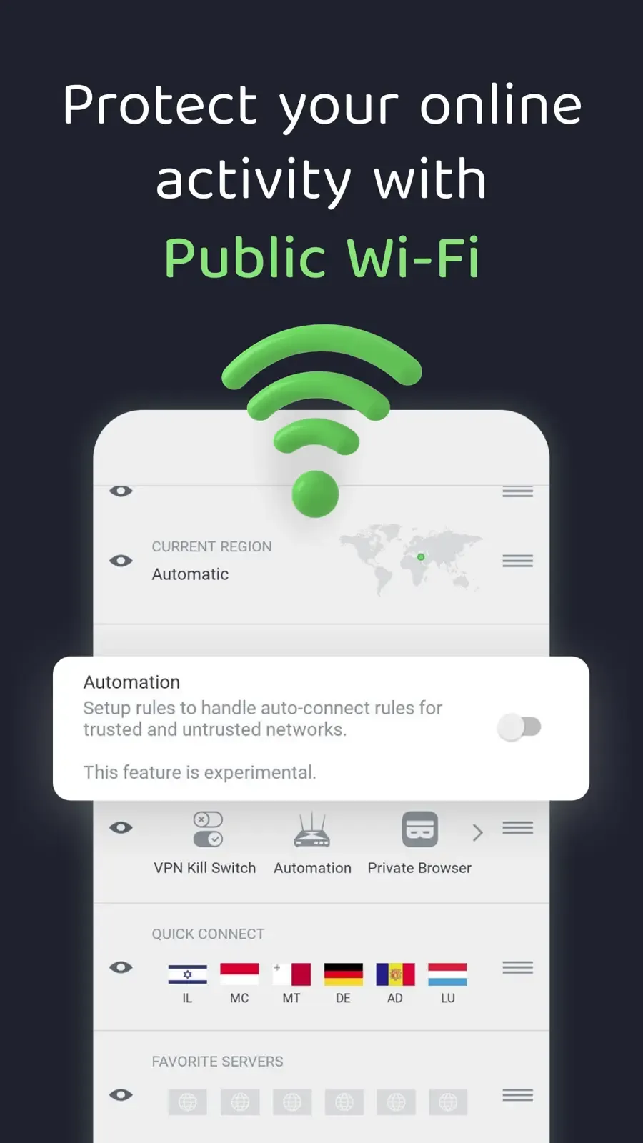 Automatizace připojení na veřejné Wi-Fi v aplikaci Private Internet Access