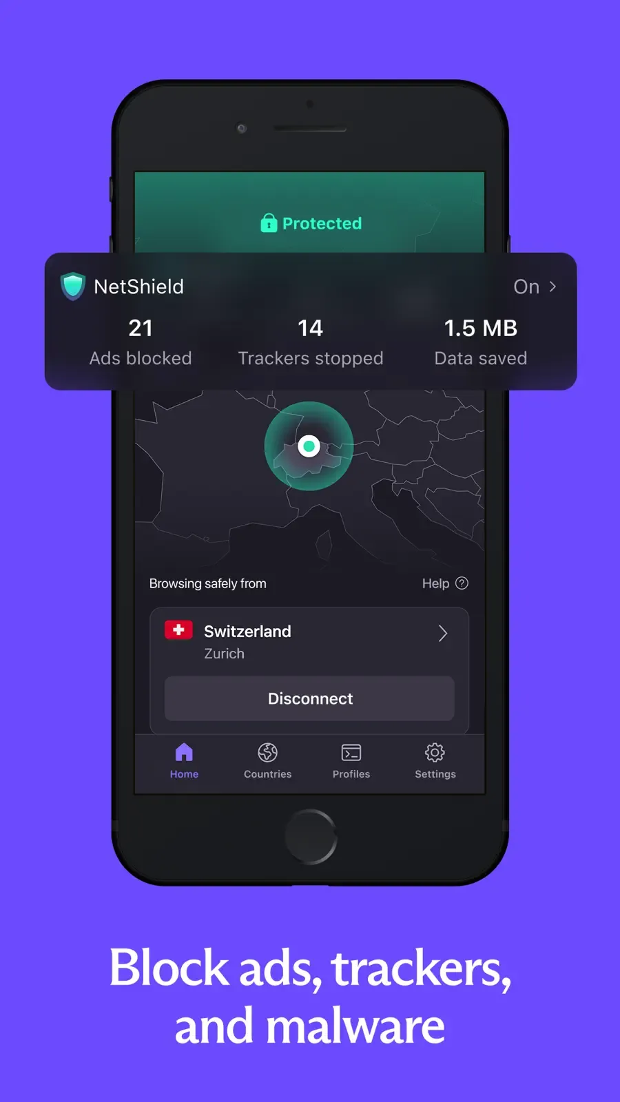 Statistiky funkce NetShield v mobilní aplikaci Proton VPN
