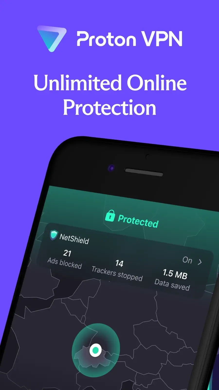 Aktivní připojení na mapě v mobilní aplikaci Proton VPN