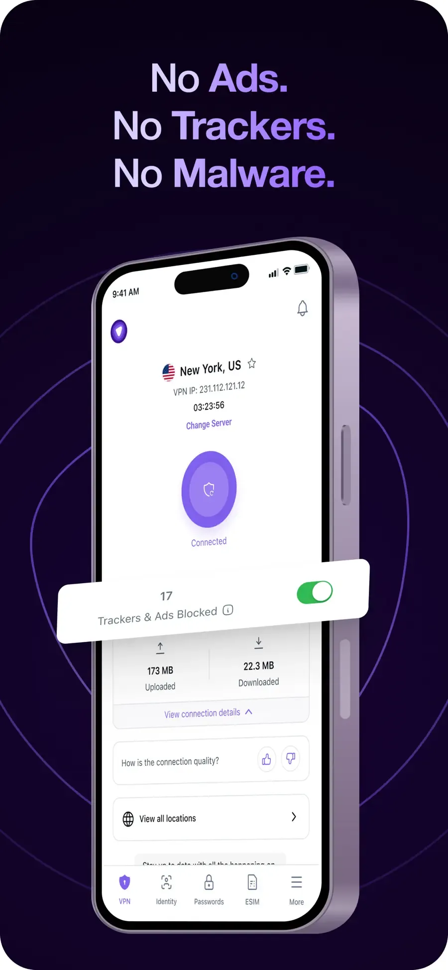 Blokování trackerů a reklam v mobilní aplikaci PureVPN