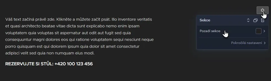 Nastavení pozadí a rozložení sekce v editoru Webnode