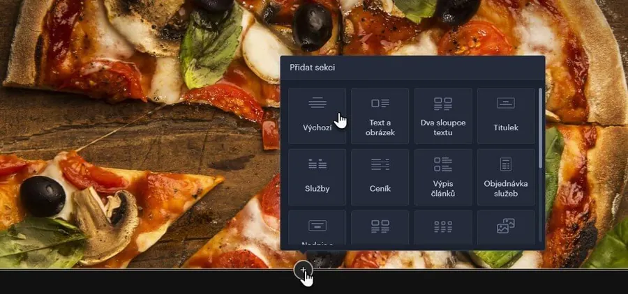 Výběr nové sekce ve webovém editoru Webnode